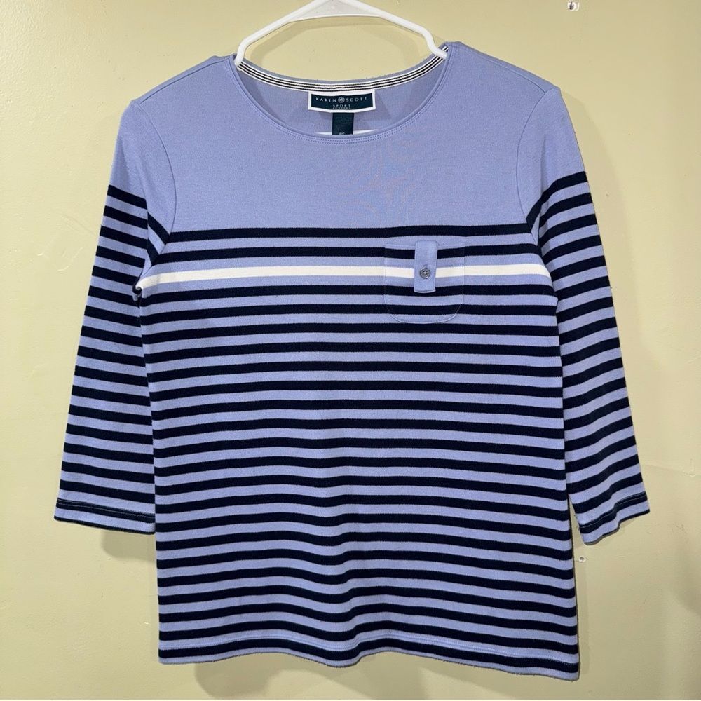 Karen Scott size P S striped Lavender Top